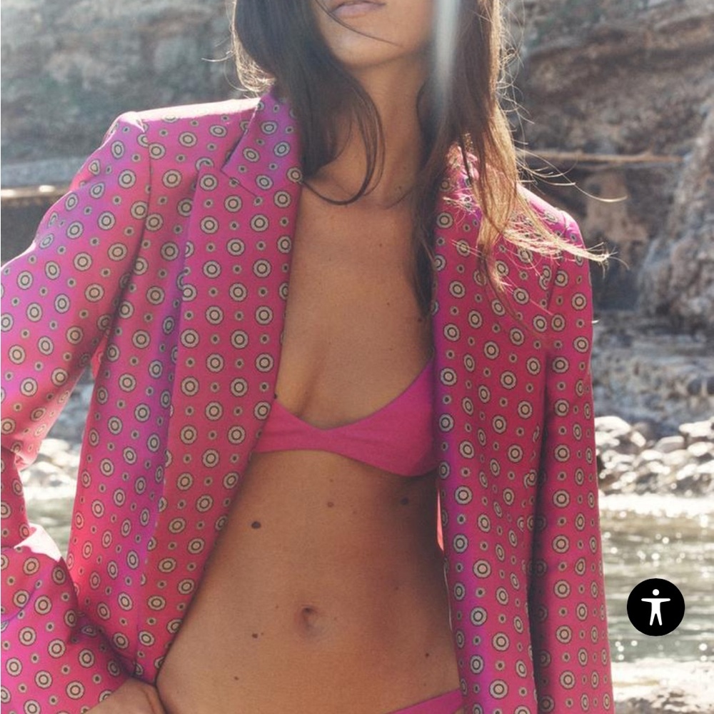 Zara Pink and Teal Patterned Blazer - Picture 4 of 5